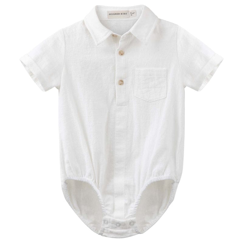 Designer Kidz Boys Tops Archie Formal S/S Button Romper - Ivory