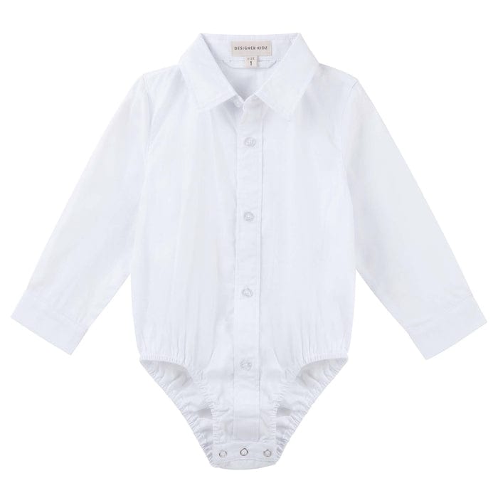 Designer Kidz Boys Tops Jackson L/S Formal Romper - White