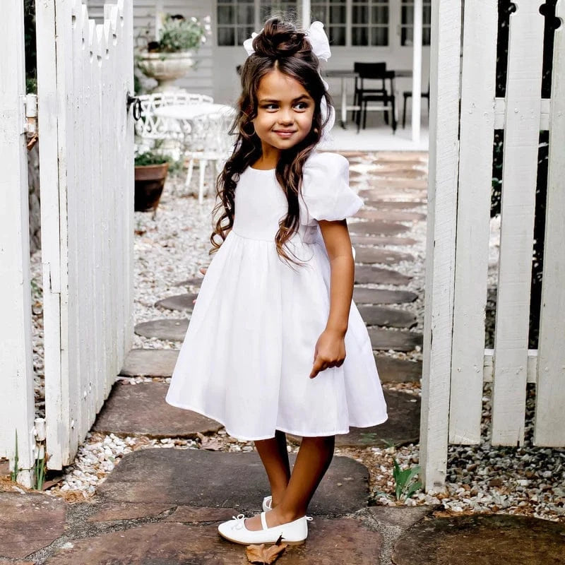Designer Kidz Girls Dress 1Y Noa Puff Sleeve Bow Back Dress - Ivory