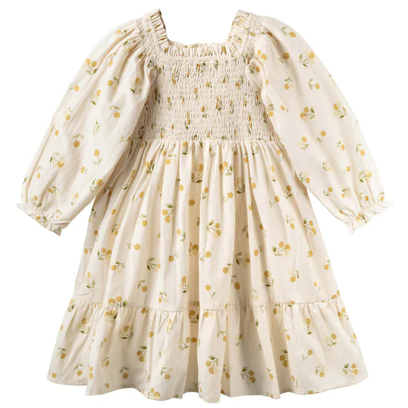 Designer Kidz Girls Dress Golden Cherry Tiered Dress
