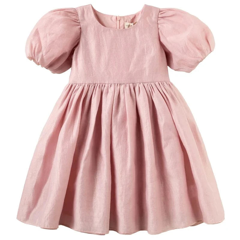 Designer Kidz Girls Dress Noa Puff Sleeve Bow Back Dress - Blush