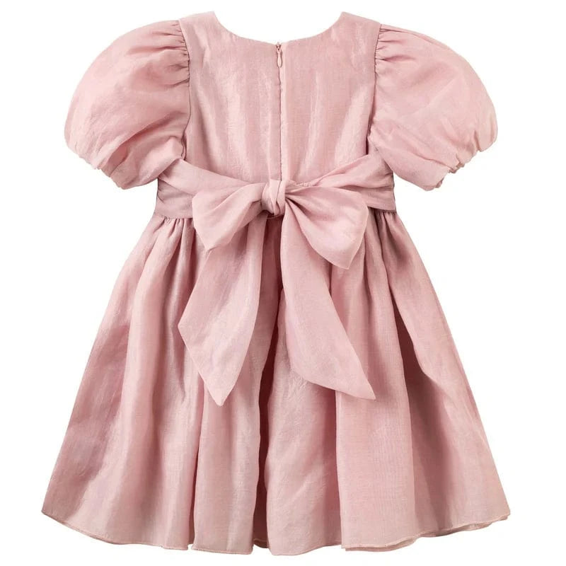 Designer Kidz Girls Dress Noa Puff Sleeve Bow Back Dress - Blush