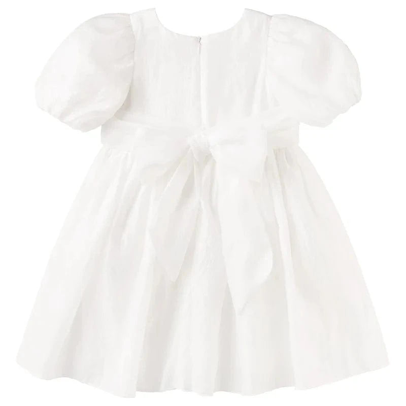Designer Kidz Girls Dress Noa Puff Sleeve Bow Back Dress - Ivory