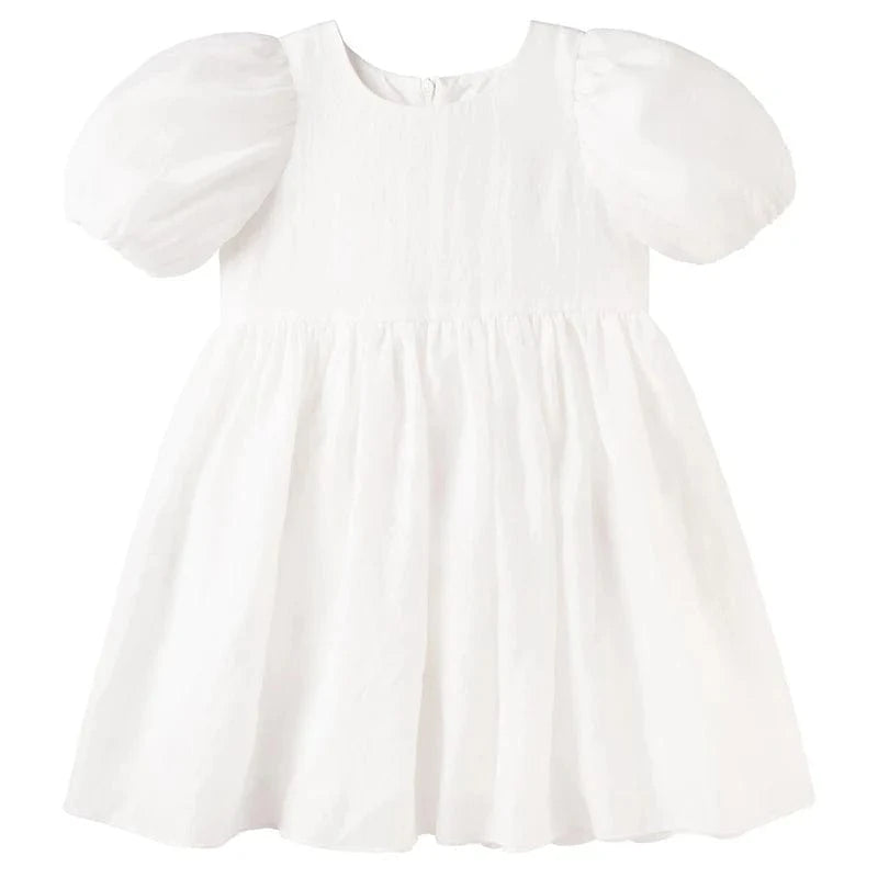 Designer Kidz Girls Dress Noa Puff Sleeve Bow Back Dress - Ivory