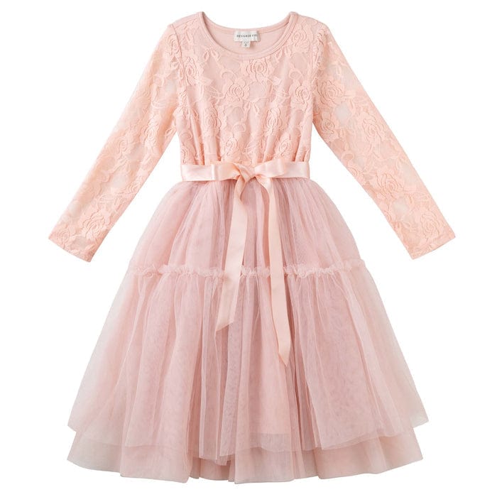 Designer Kidz Girls Dress Princess Lace L/S Tutu Dress -Tea Rose