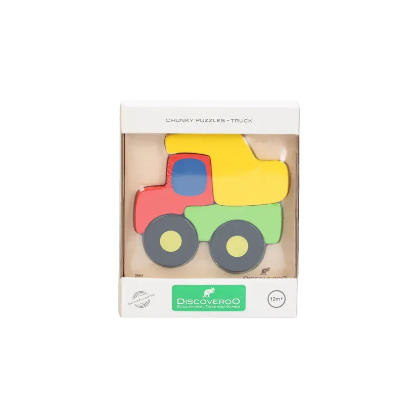 Colorful Discoveroo Chunky Puzzle Truck toy with interlocking pieces and playful truck design for young children.