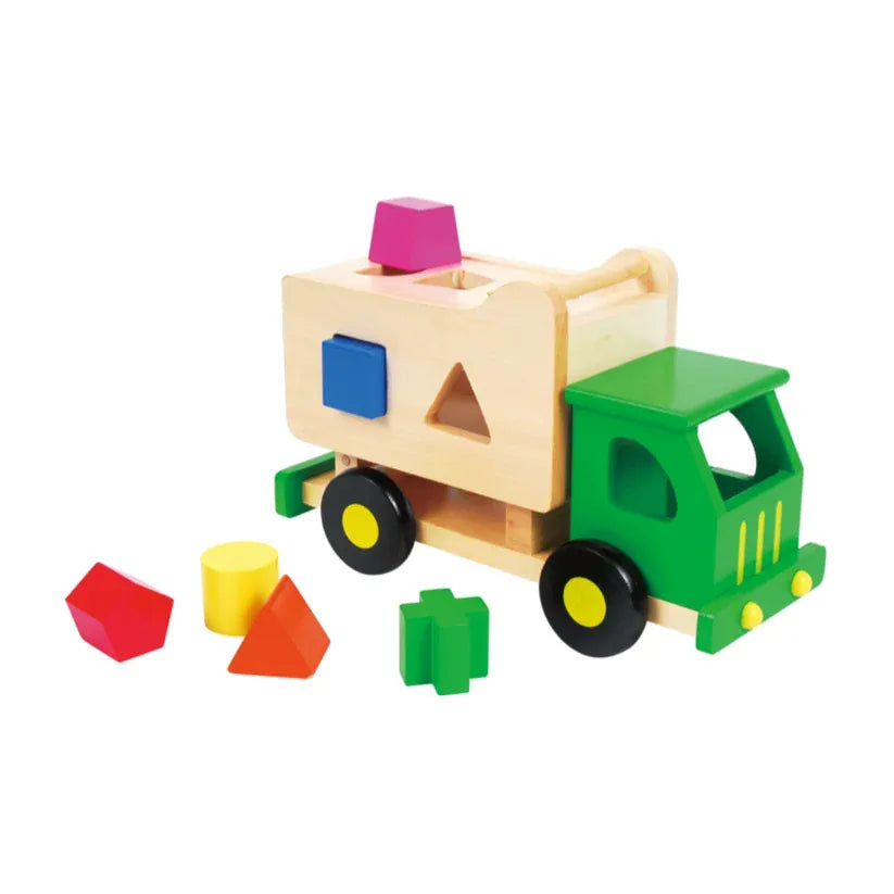 Discoveroo Sort N Tip Garbage Truck toy with colorful recycling bins and playful design for children.