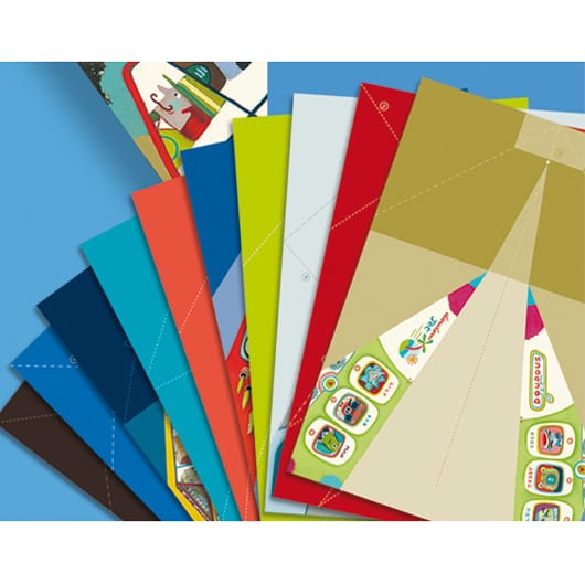 Colorful origami paper planes toy by Djeco, showcasing folded paper planes with vibrant patterns and playful design.