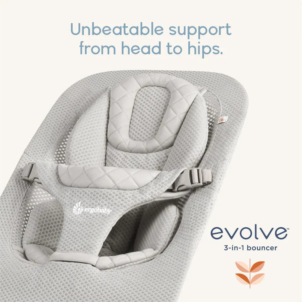 Ergobaby Evolve 3-in-1 Mesh Bouncer in gray, a versatile nursery furniture piece for babies with breathable mesh fabric