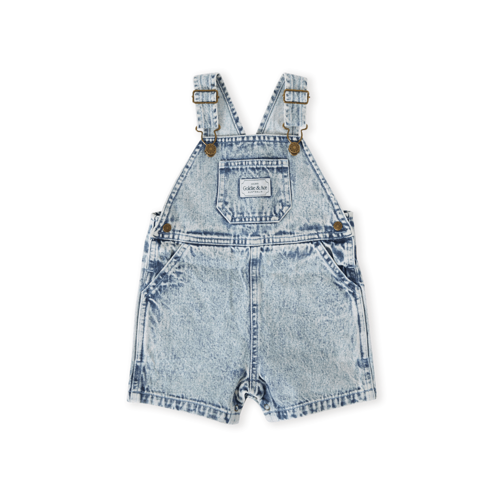 Goldie + Ace Boys All In Ones 3-6M Burton Vintage Washed Denim Overalls