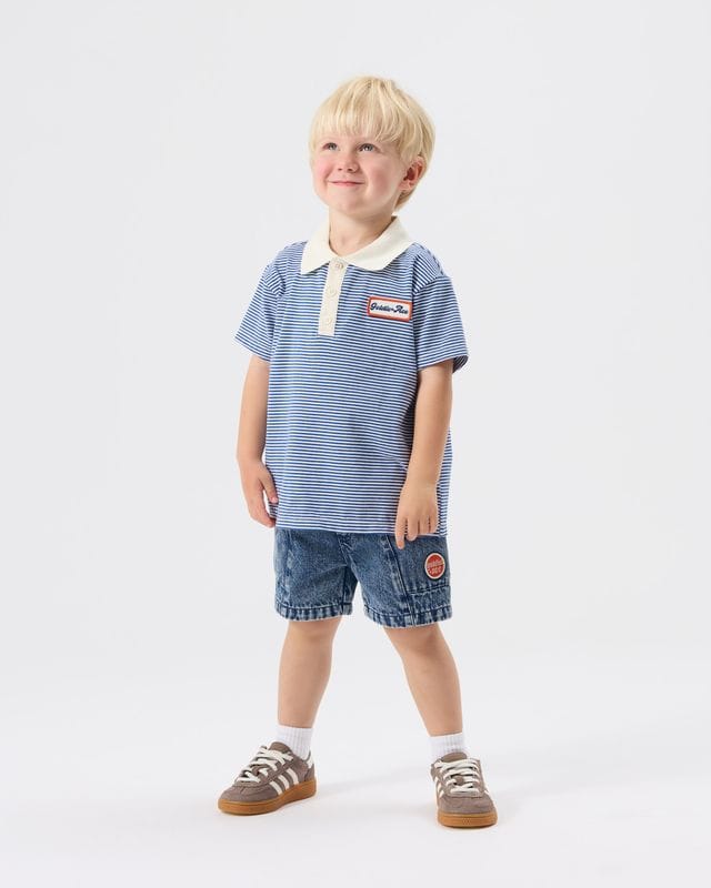 Goldie + Ace Boys Tops 2Y Navy Stripe Logo Polo Top