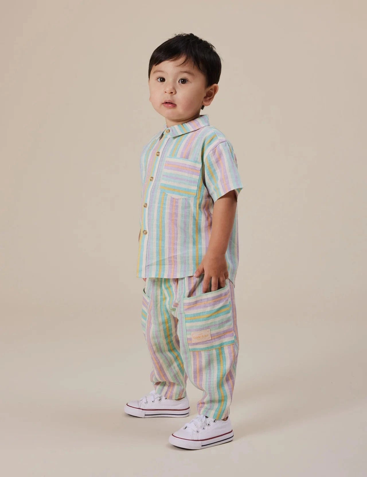 Goldie + Ace Boys Tops Resort Stripe Holiday Linen Shirt