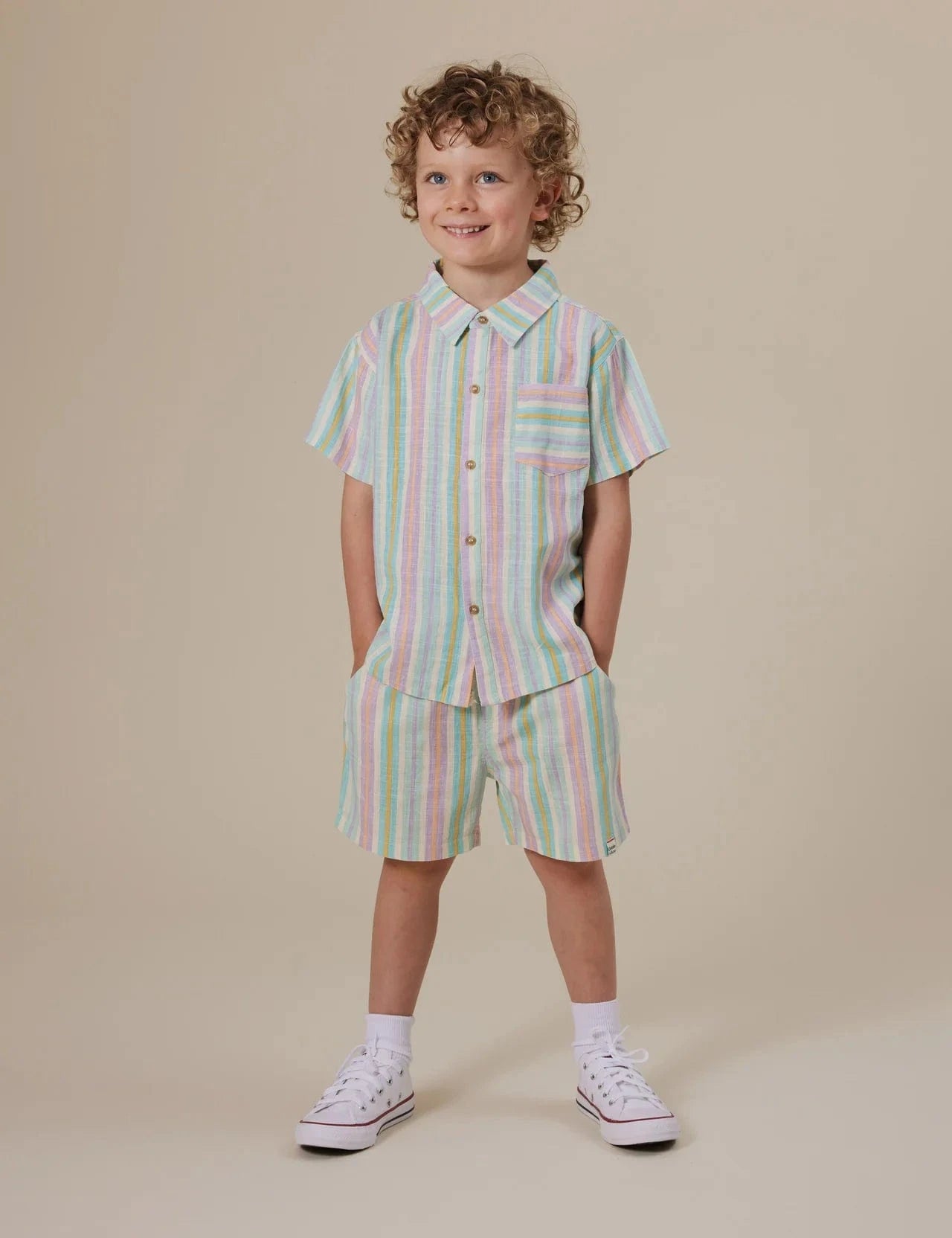 Goldie + Ace Boys Tops Resort Stripe Holiday Linen Shirt