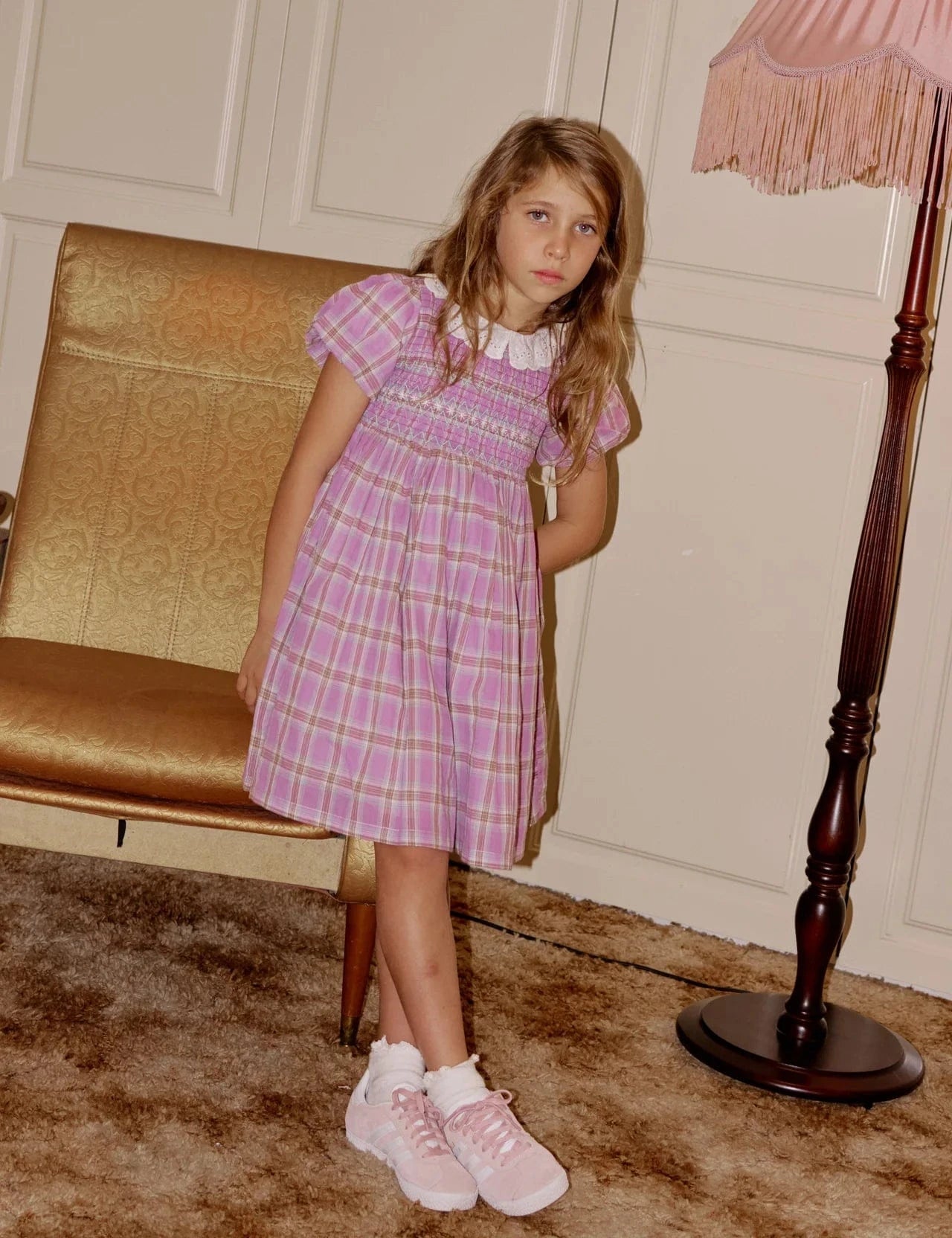 Goldie + Ace Girls Dress Mauve Check Flo Smocked Dress
