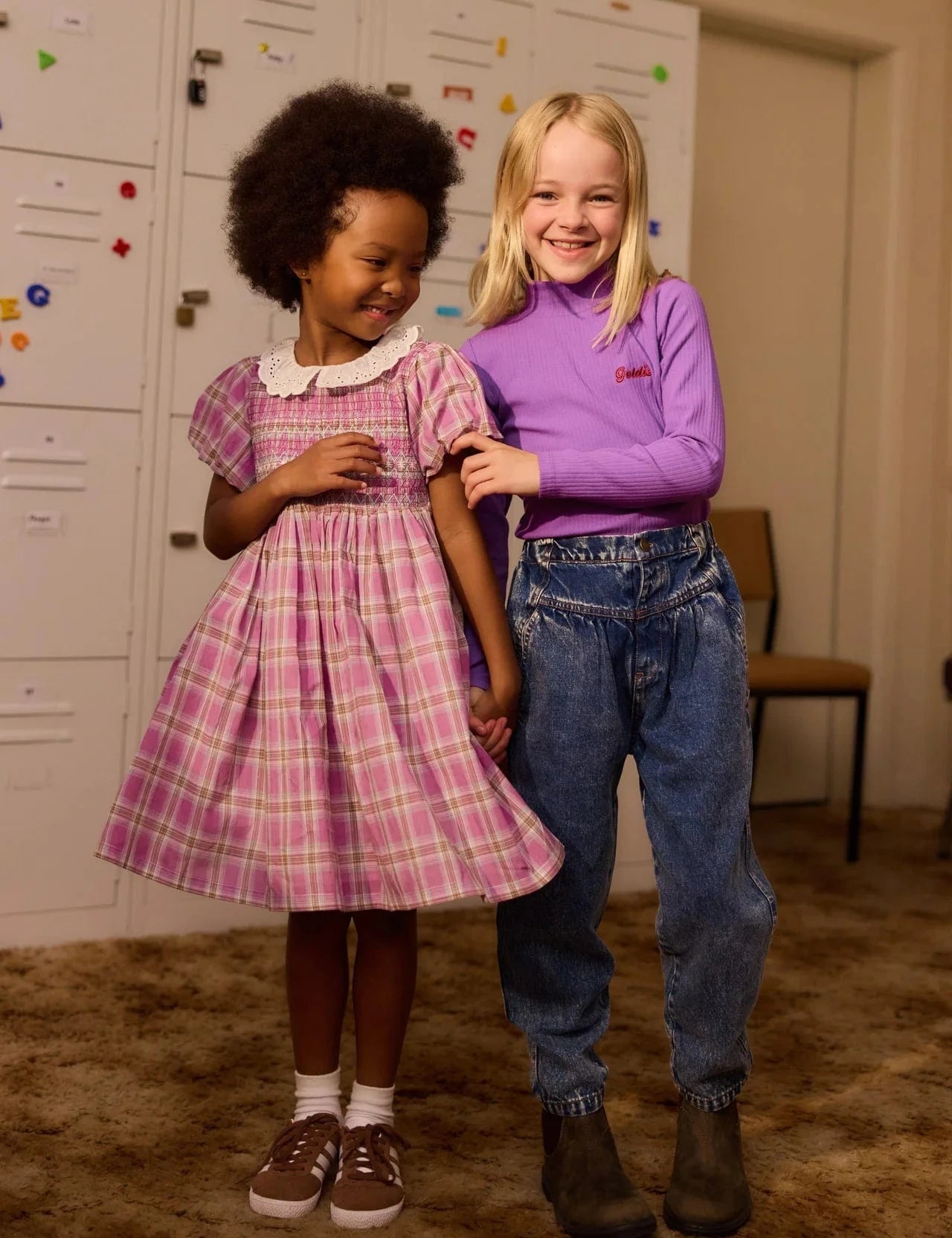 Goldie + Ace Girls Dress Mauve Check Flo Smocked Dress