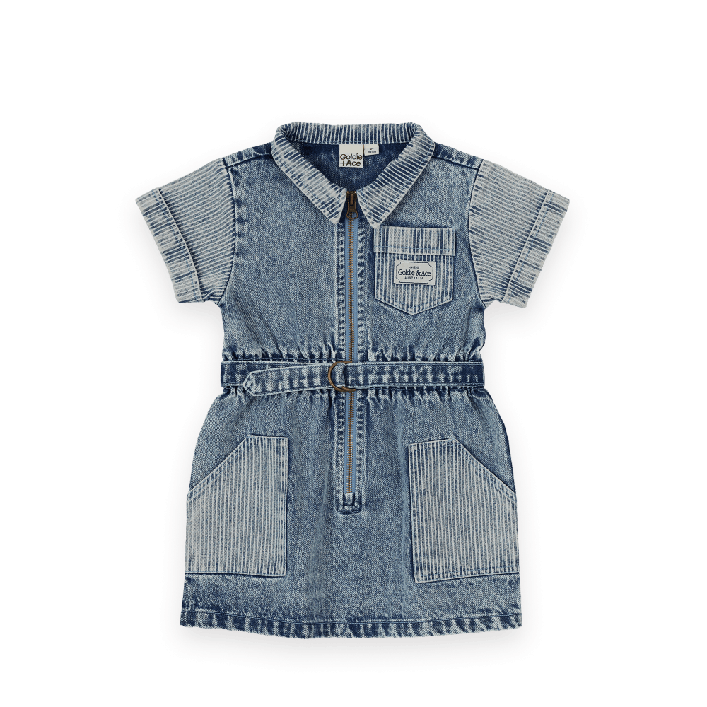 Goldie + Ace Girls Dress Piper Pinstripe Denim Belted Dress