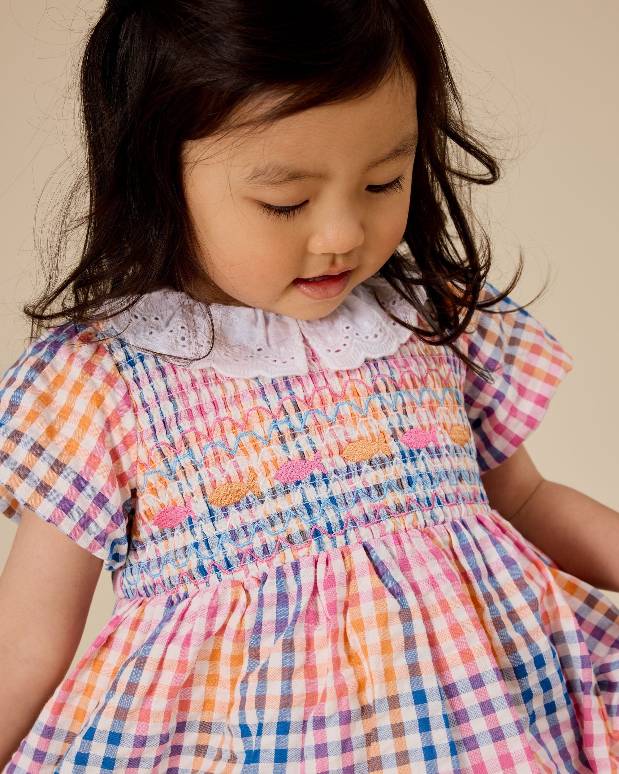 Goldie + Ace Girls Dress Rainbow Gingham Flo Smocked Dress