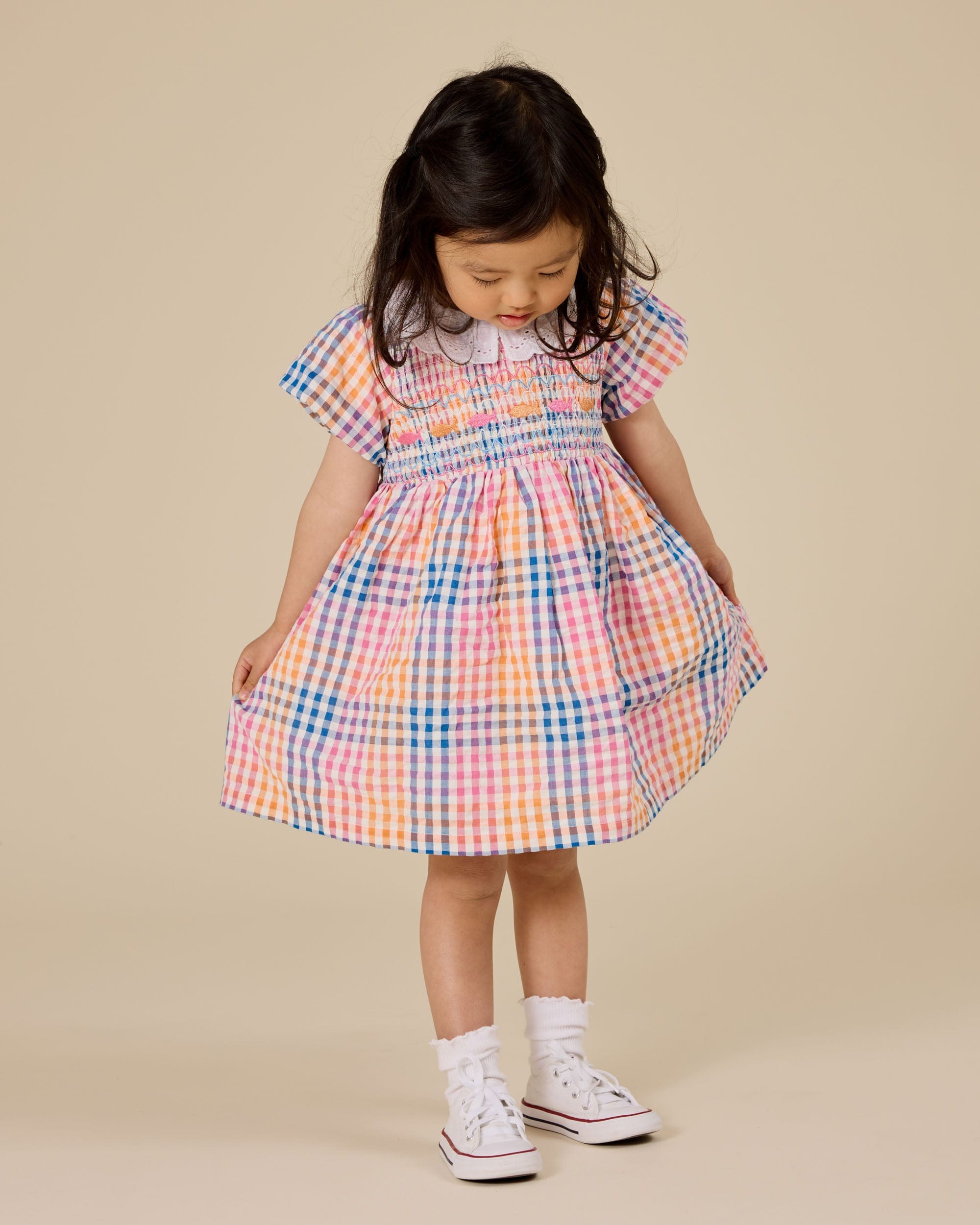 Goldie + Ace Girls Dress Rainbow Gingham Flo Smocked Dress