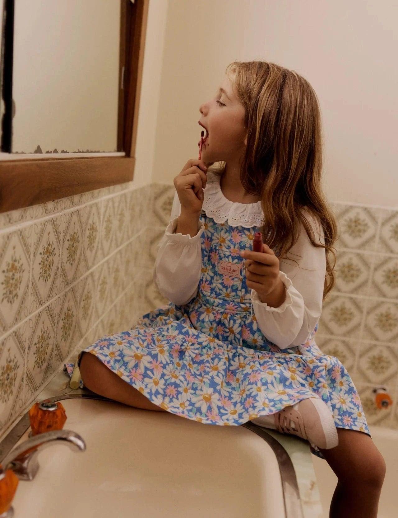 Goldie + Ace Girls Dress Seaside Daisy Tully Tiered Pinafore Dress