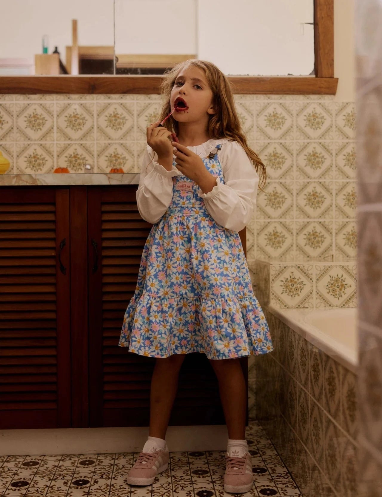 Goldie + Ace Girls Dress Seaside Daisy Tully Tiered Pinafore Dress