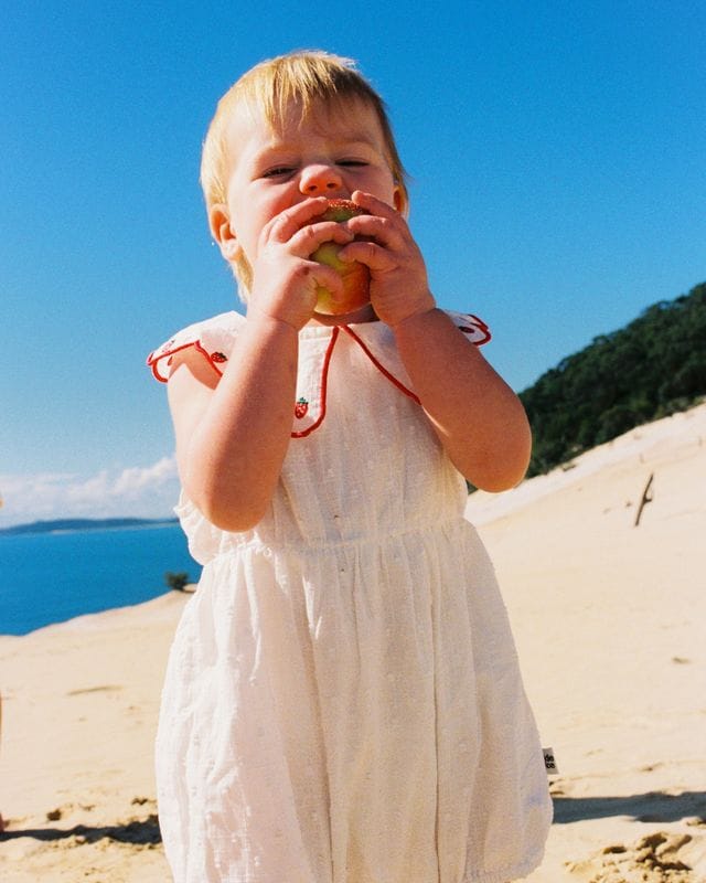 Goldie + Ace Girls Onesie Scallop Collar Strawberry Romper