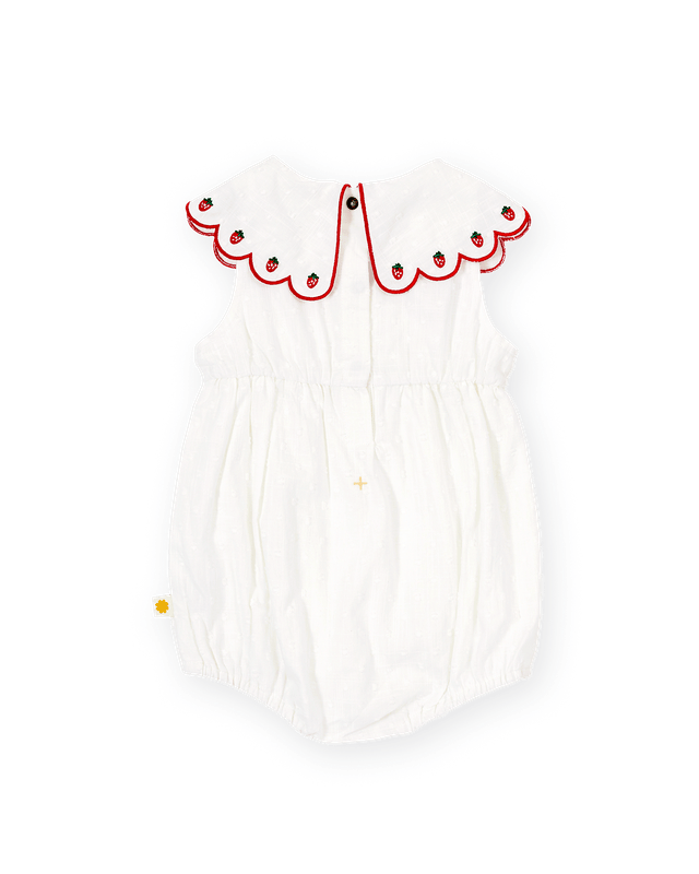 Goldie + Ace Girls Onesie Scallop Collar Strawberry Romper