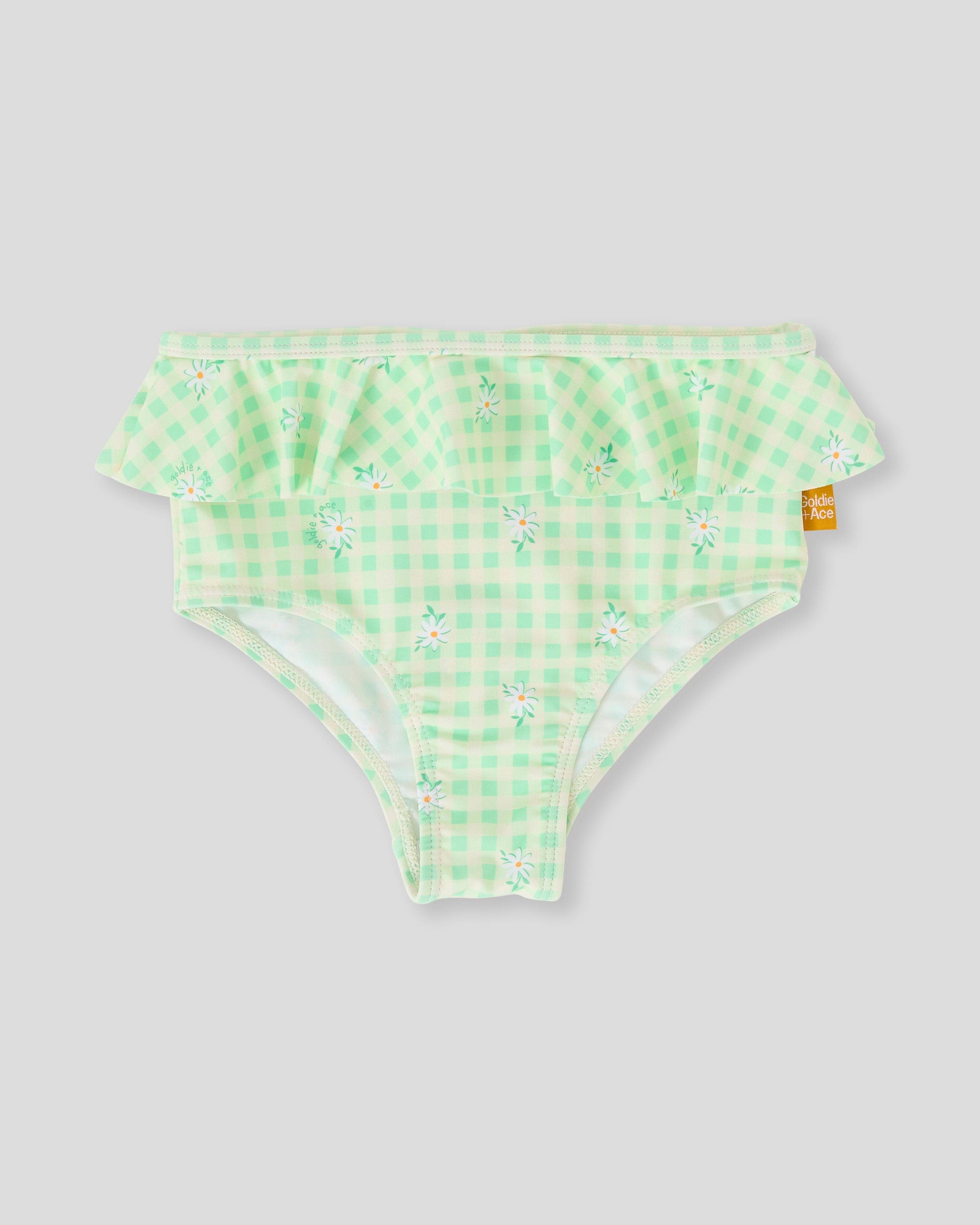 Goldie + Ace Girls Swimwear Gingham Daisy Zip Up Swim Vest & Bikini Bottom 2 Piece Set