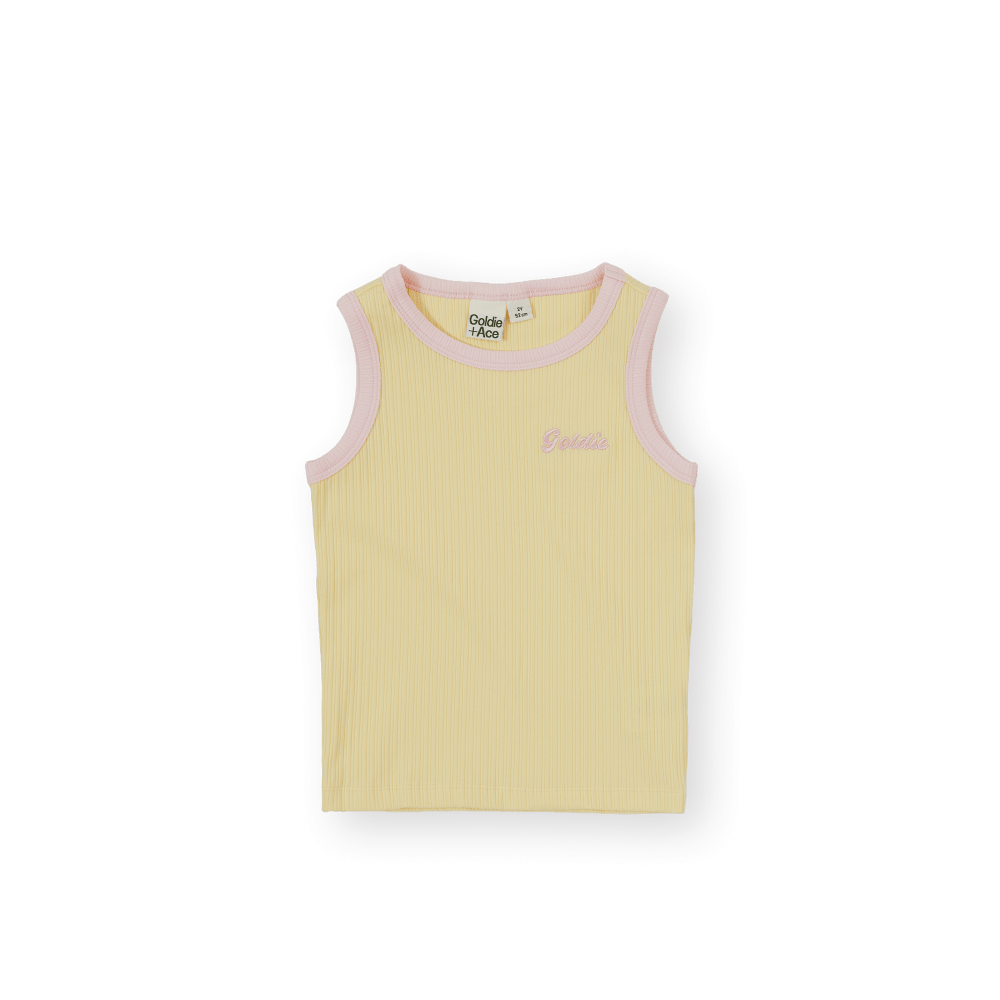 Goldie + Ace Girls Top 3-4Y Embroidered Colour Pop Rib Singlet - Yellow