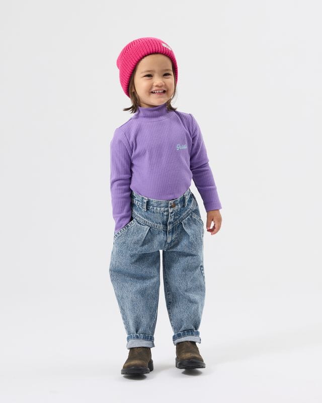 Goldie + Ace Girls Top Embroidered Rib Skivvy Grape
