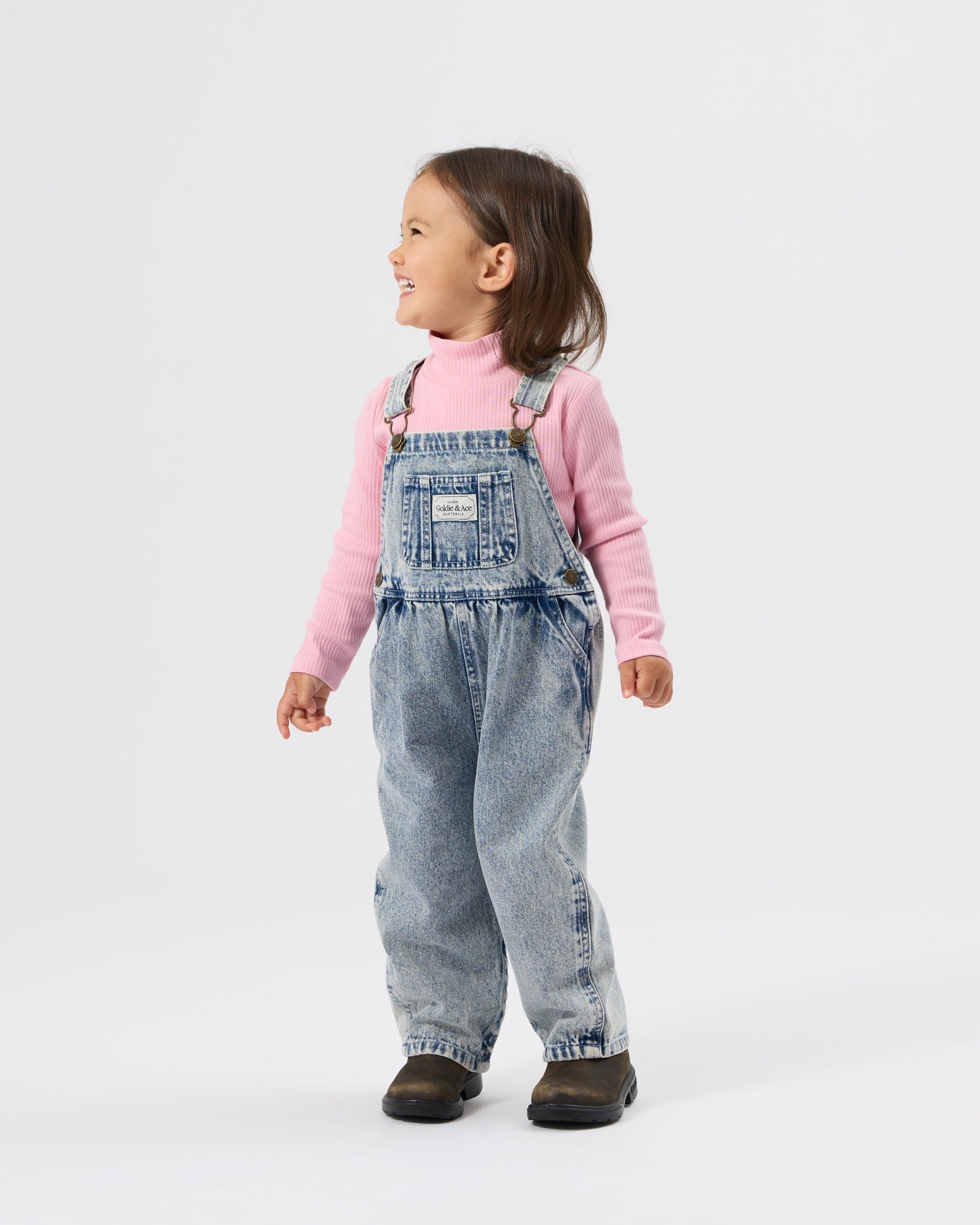 Goldie + Ace Unisex Onesie Austin Vintage Washed Denim Overalls Light Denim