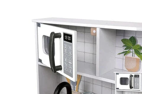 Hape kitchen playset with light and sound features, includes toy stove, sink, and utensils for imaginative play