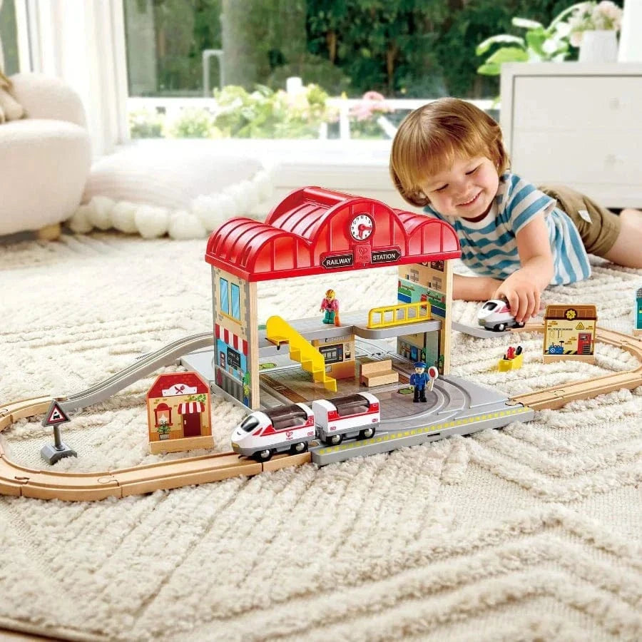 Hape Toys Portable Train Station Set