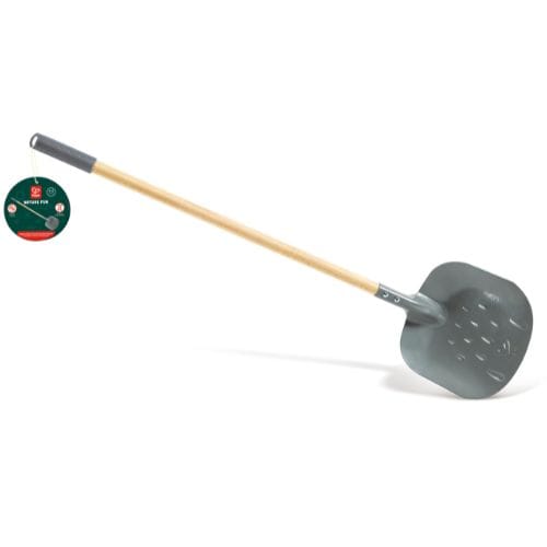 Hape Square Point Transfer Garden Shovel toy with a square-shaped orange blade and green handle, suitable for children's outdoor play.