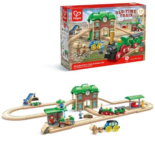 Hape Toys Wooden Retro Train & Station Set