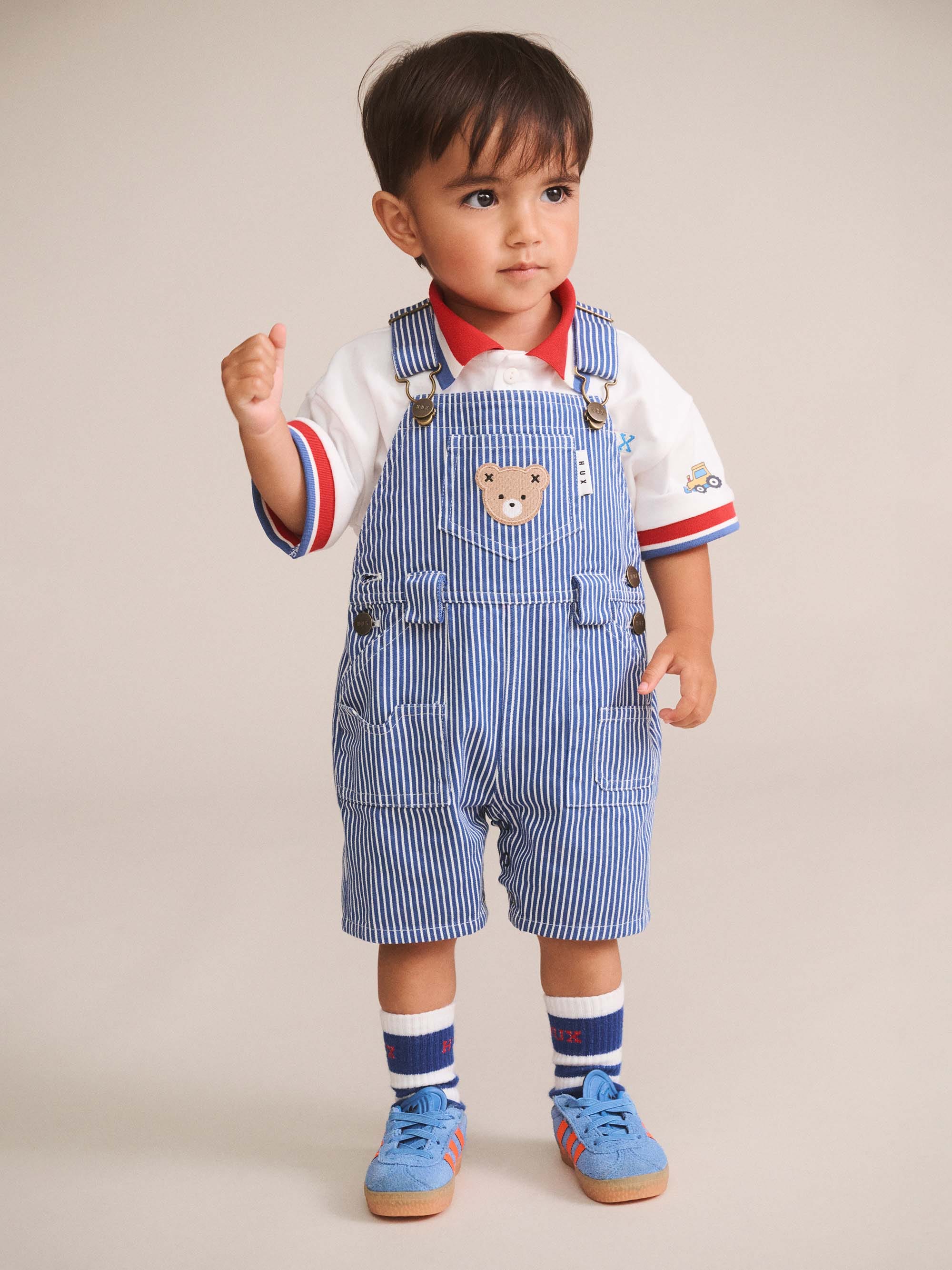 Huxbaby Boys All In Ones 3-6M Cobalt Stripe Carpenter Shortall