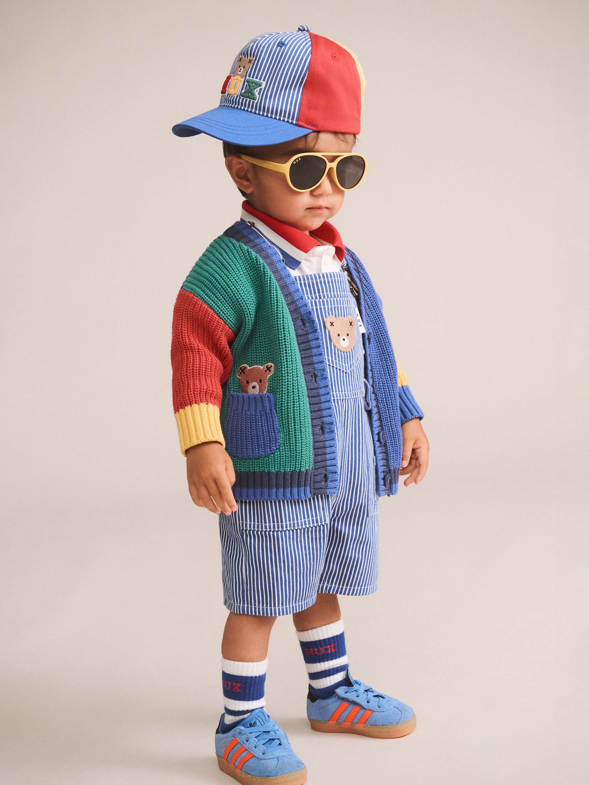 Huxbaby Boys All In Ones Cobalt Stripe Carpenter Shortall