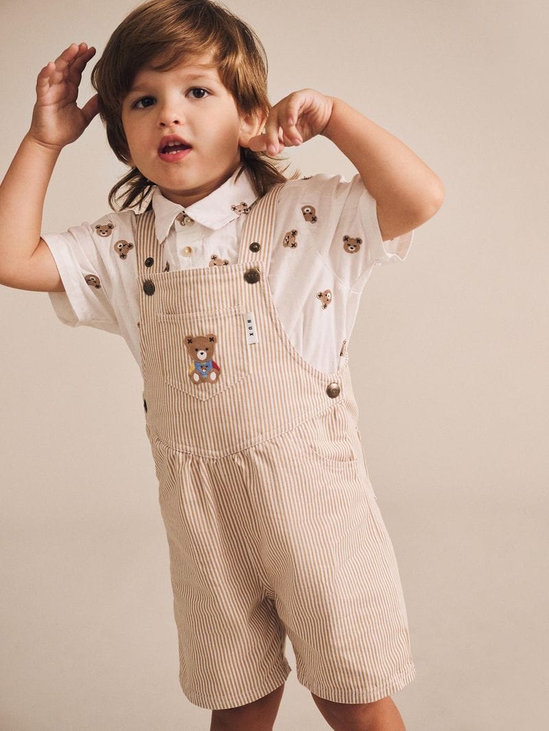 Huxbaby Boys All In Ones Sandbox Stripe Short Overalls