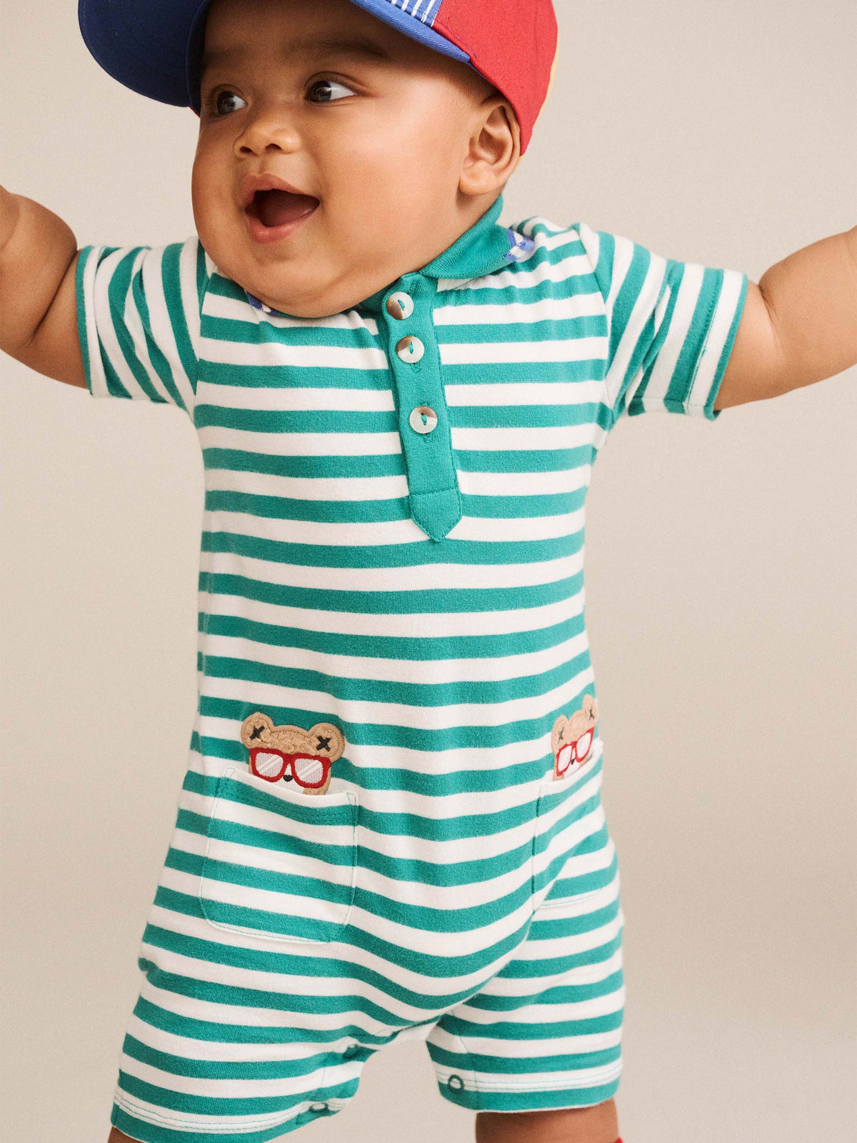 Huxbaby Boys Onesie Green Stripe Vacay Hux Romper