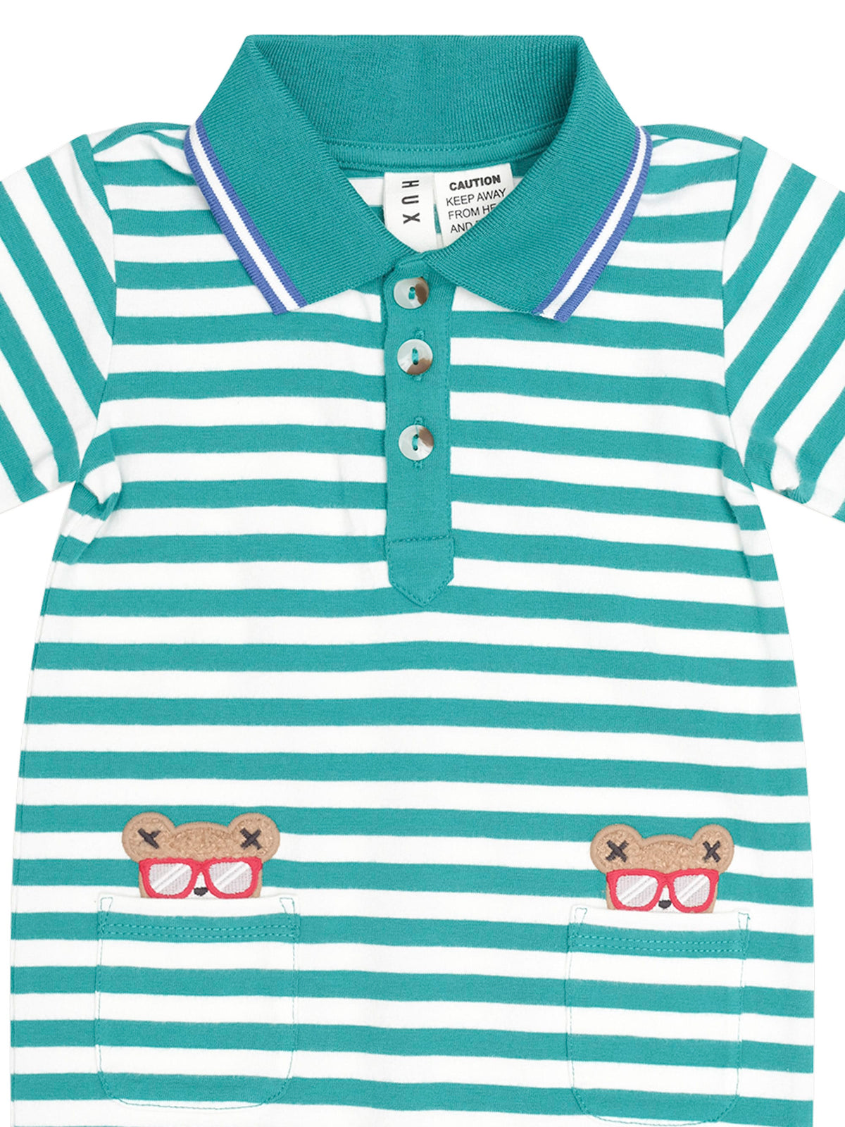 Huxbaby Boys Onesie Green Stripe Vacay Hux Romper