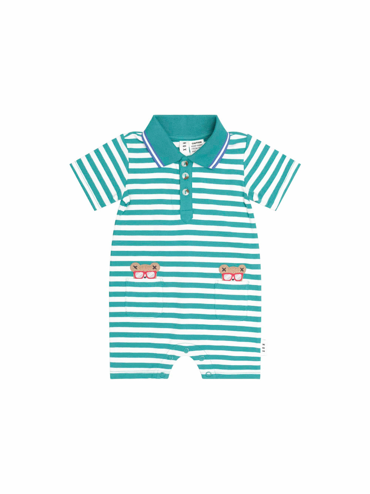 Huxbaby Boys Onesie Green Stripe Vacay Hux Romper