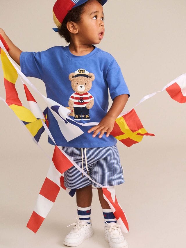 Huxbaby Boys Pants 1Y Cobalt Stripe Drawcord Short