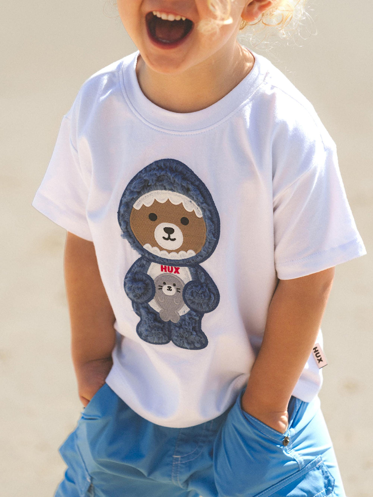 Huxbaby Boys Tops Great White Bear-Shark Drop Shoulder Tee
