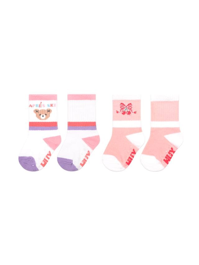 Huxbaby Girls Accessory 6-12M Hux Apres Ski Dusty Pink Multi 2Pk Socks
