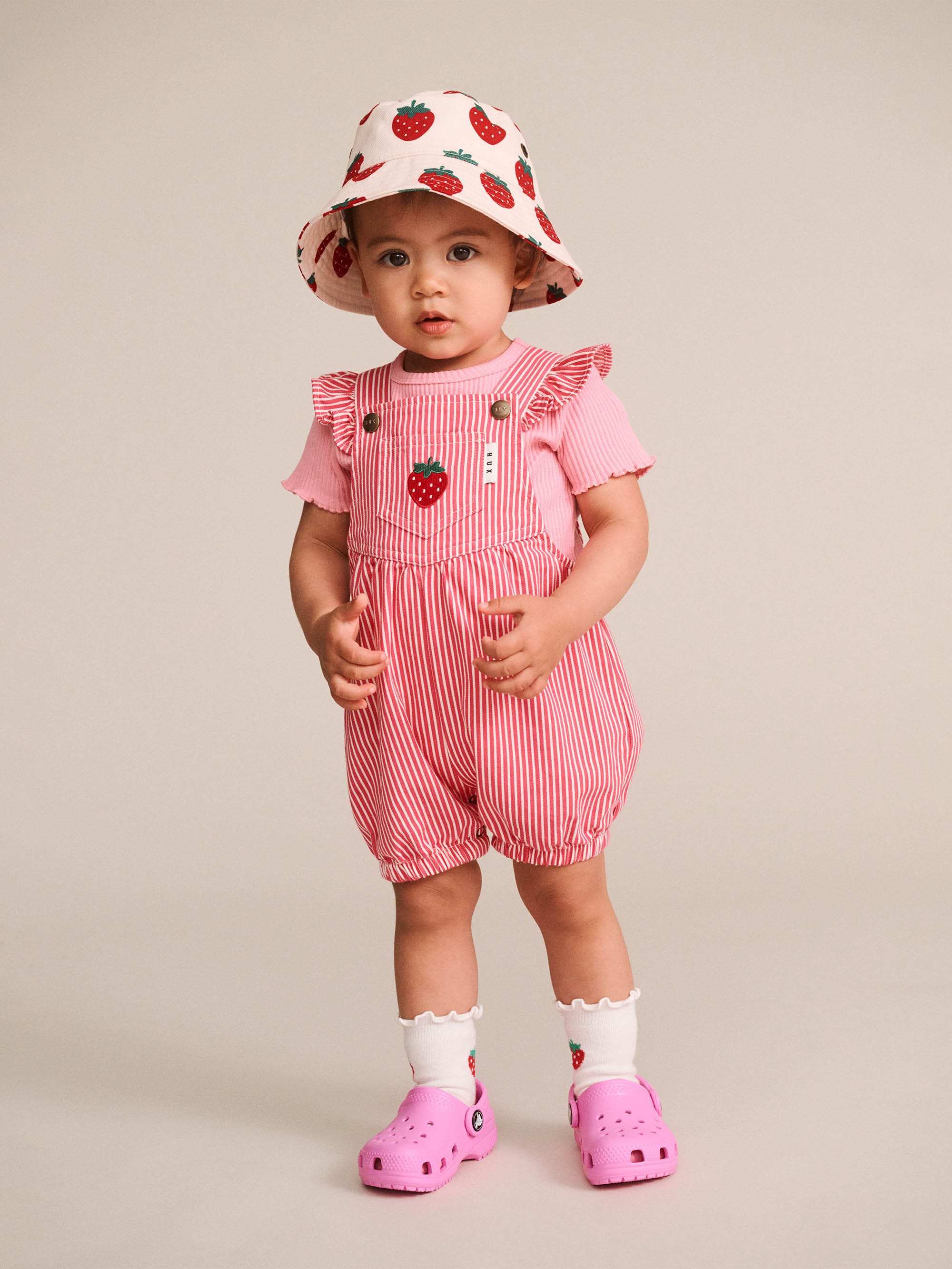 Huxbaby Girls All In One 3-6M Strawberry Embroidered Stripe Playsuit