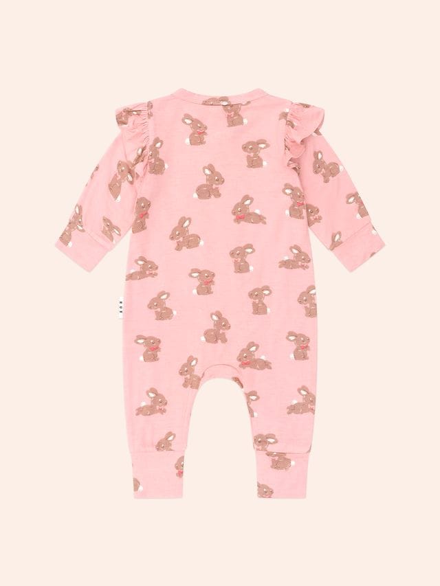 Huxbaby Girls All In One Dusty Pink Bunny Zip Romper
