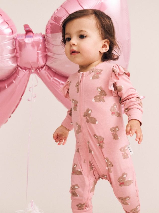 Huxbaby Girls All In One Dusty Pink Bunny Zip Romper
