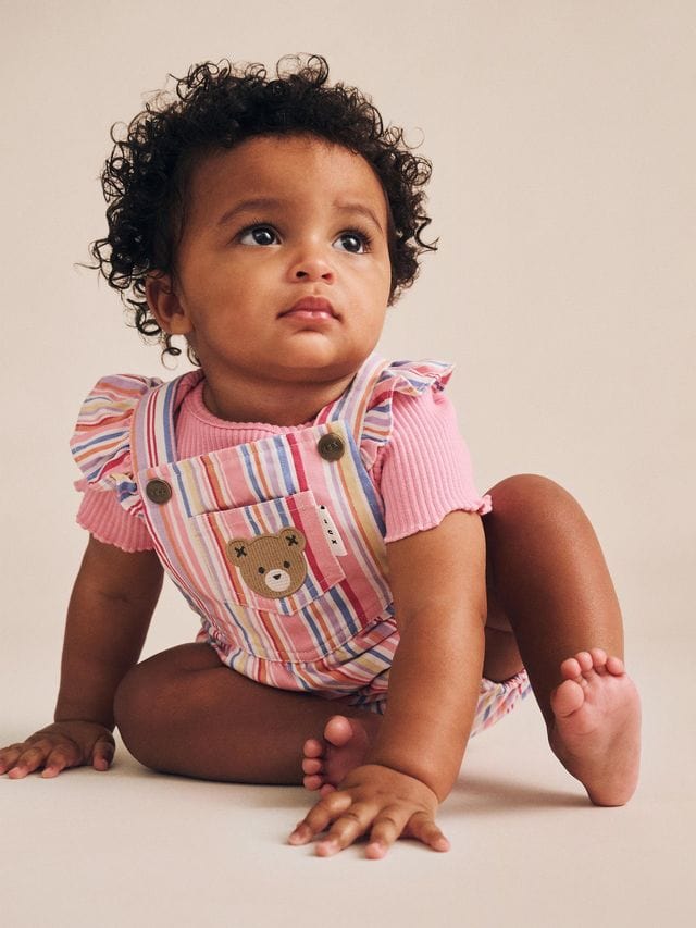Huxbaby Girls All In One Pastel Stripe Bubble Romper