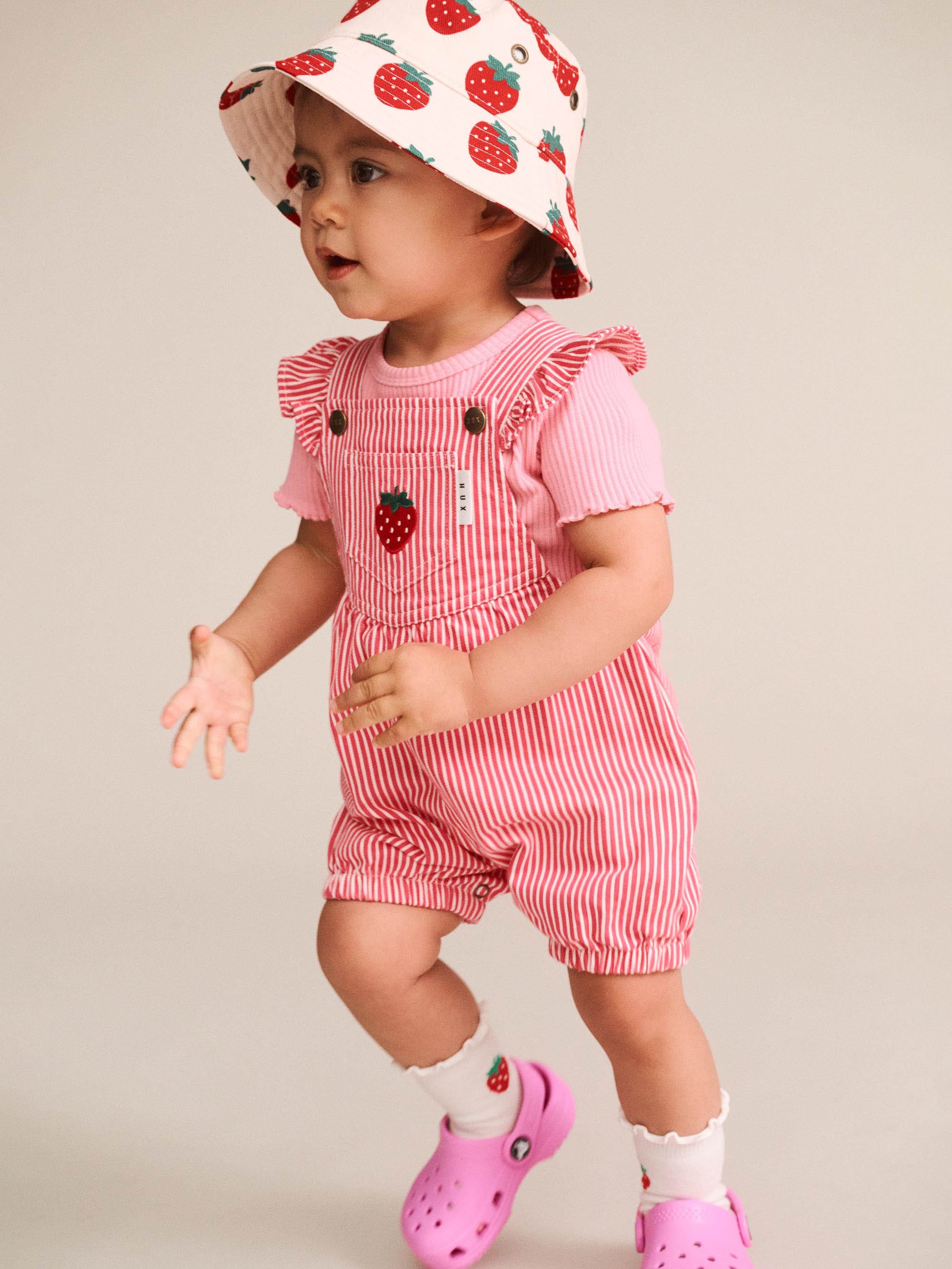 Huxbaby Girls All In One Strawberry Embroidered Stripe Playsuit