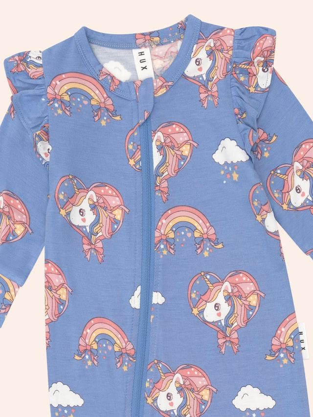 Huxbaby Girls All In One Whimsical Unicorn Zip Romper