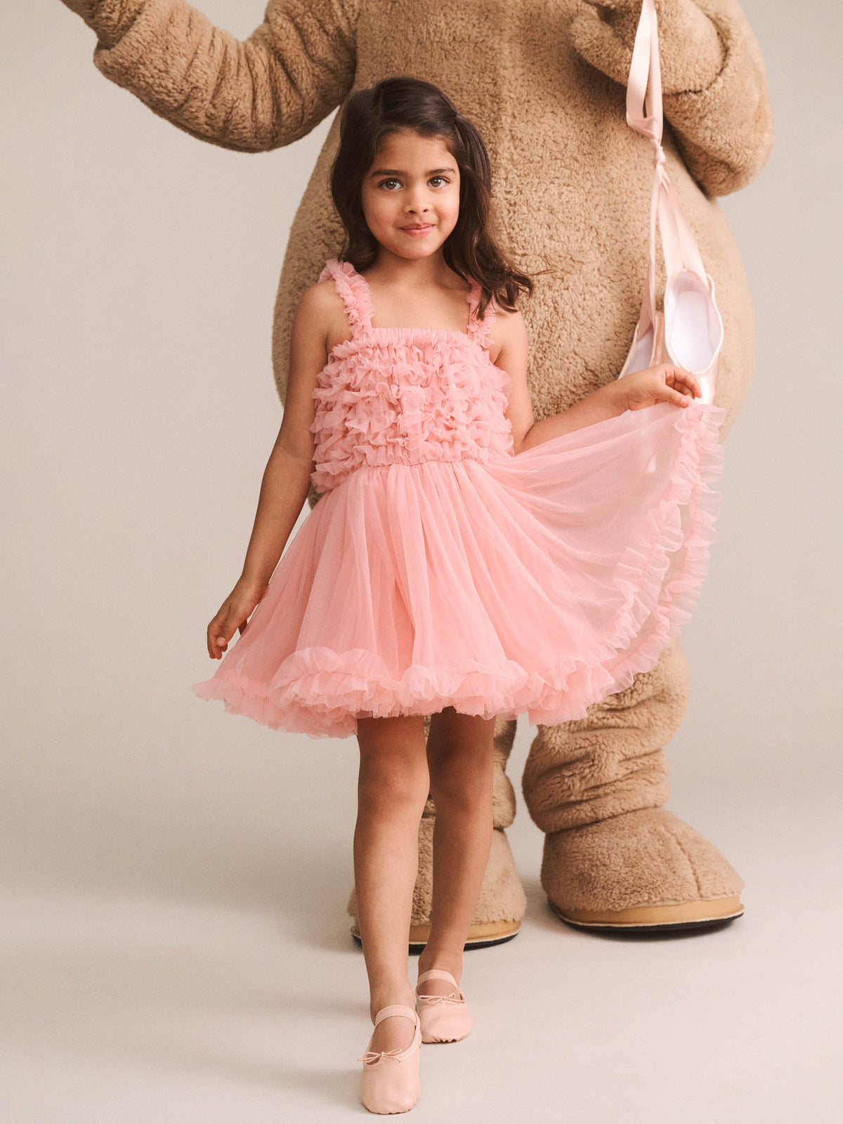 Pink Cha Cha dress for girls by Huxbaby, featuring a soft fabric and playful design, perfect for casual or special occasions.